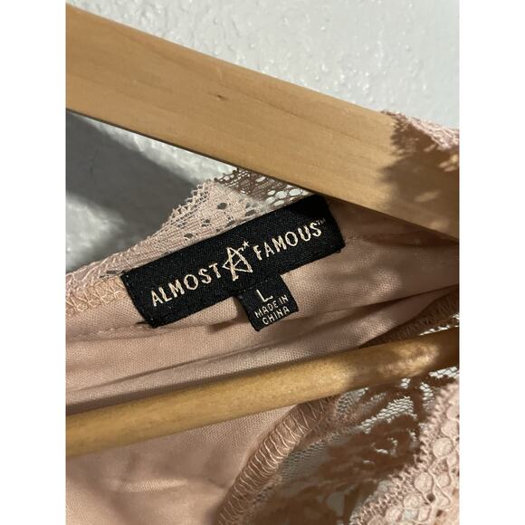 Almost Famous Womens Top Size Large Pink Floral Lace Mesh Romantic Fairy Y2K - Picture 4 of 8